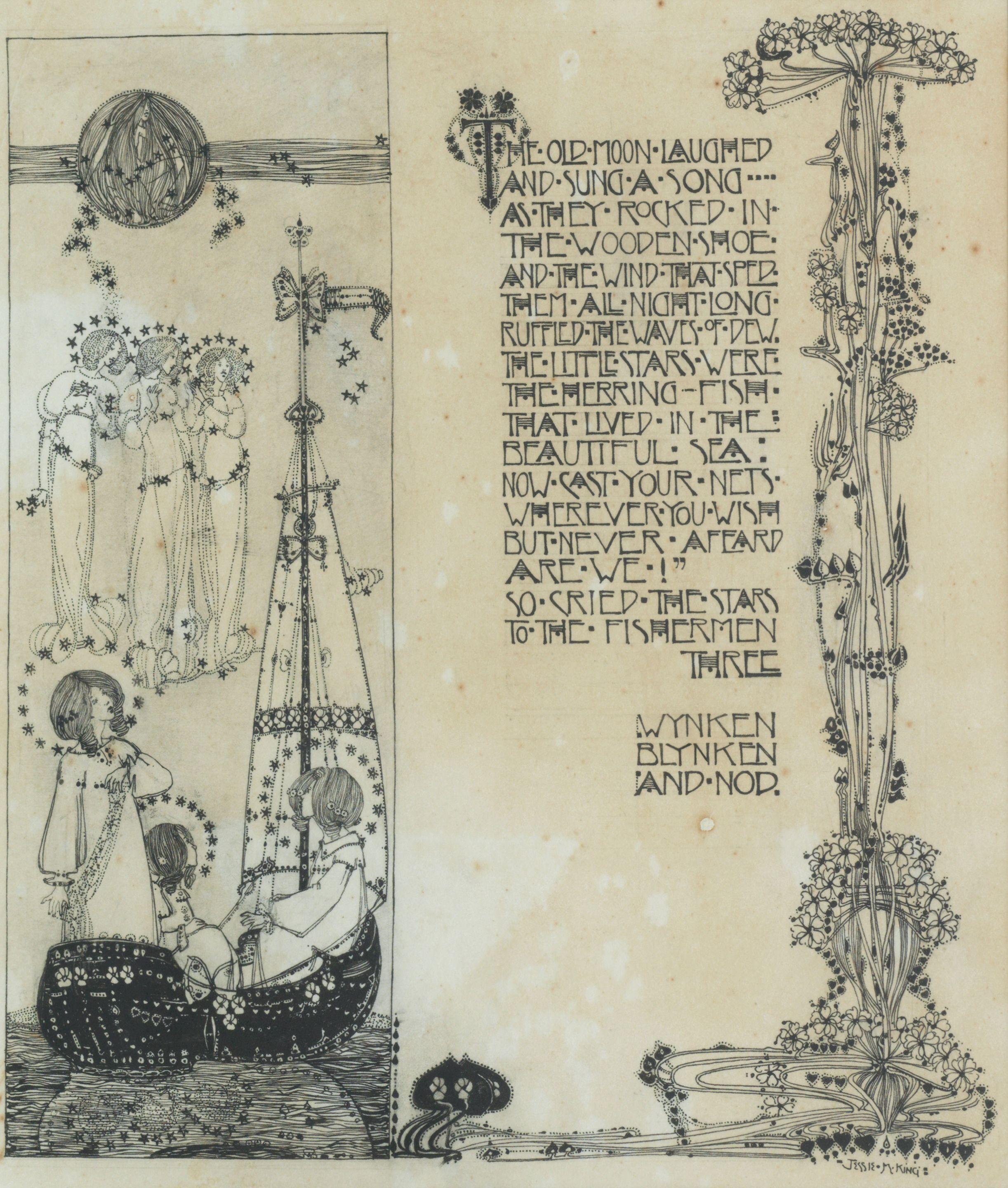 Jessie Marion King - Illustration for verse two of the Lullaby, Wynken Blynken and Nod