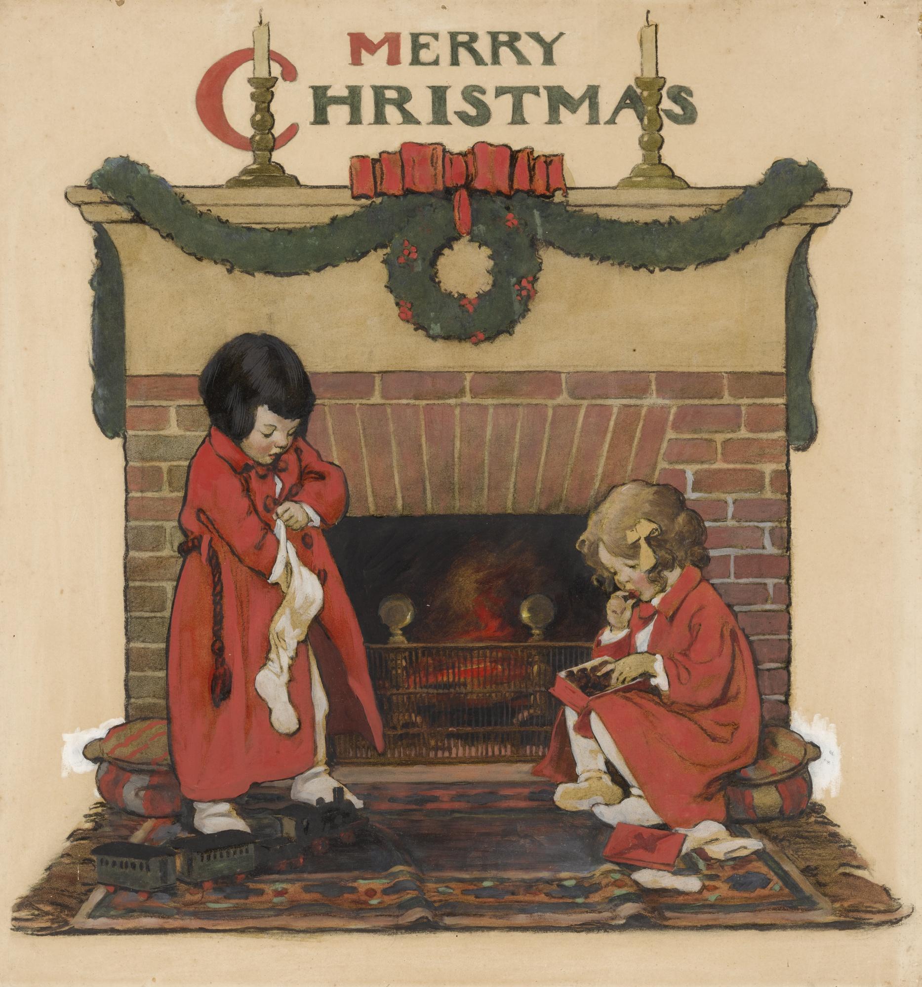 Jessie Willcox Smith - Merry Christmas: Two Children Before The Fireplace