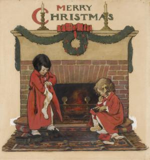 Jessie Willcox Smith - Merry Christmas: Two Children Before The Fireplace