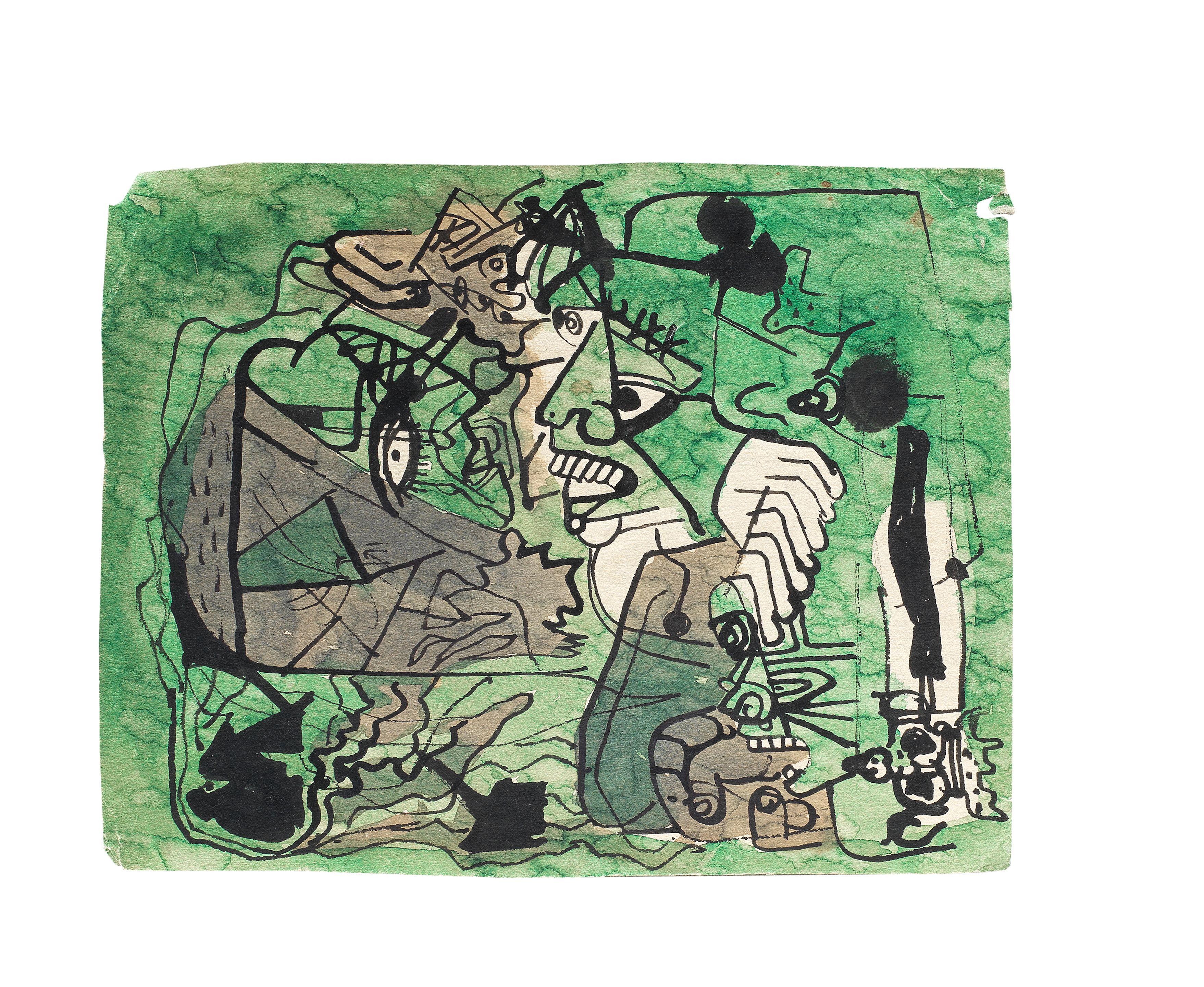 Jewad Selim - Number 9 (Abstraction in Green with Arab Motifs)