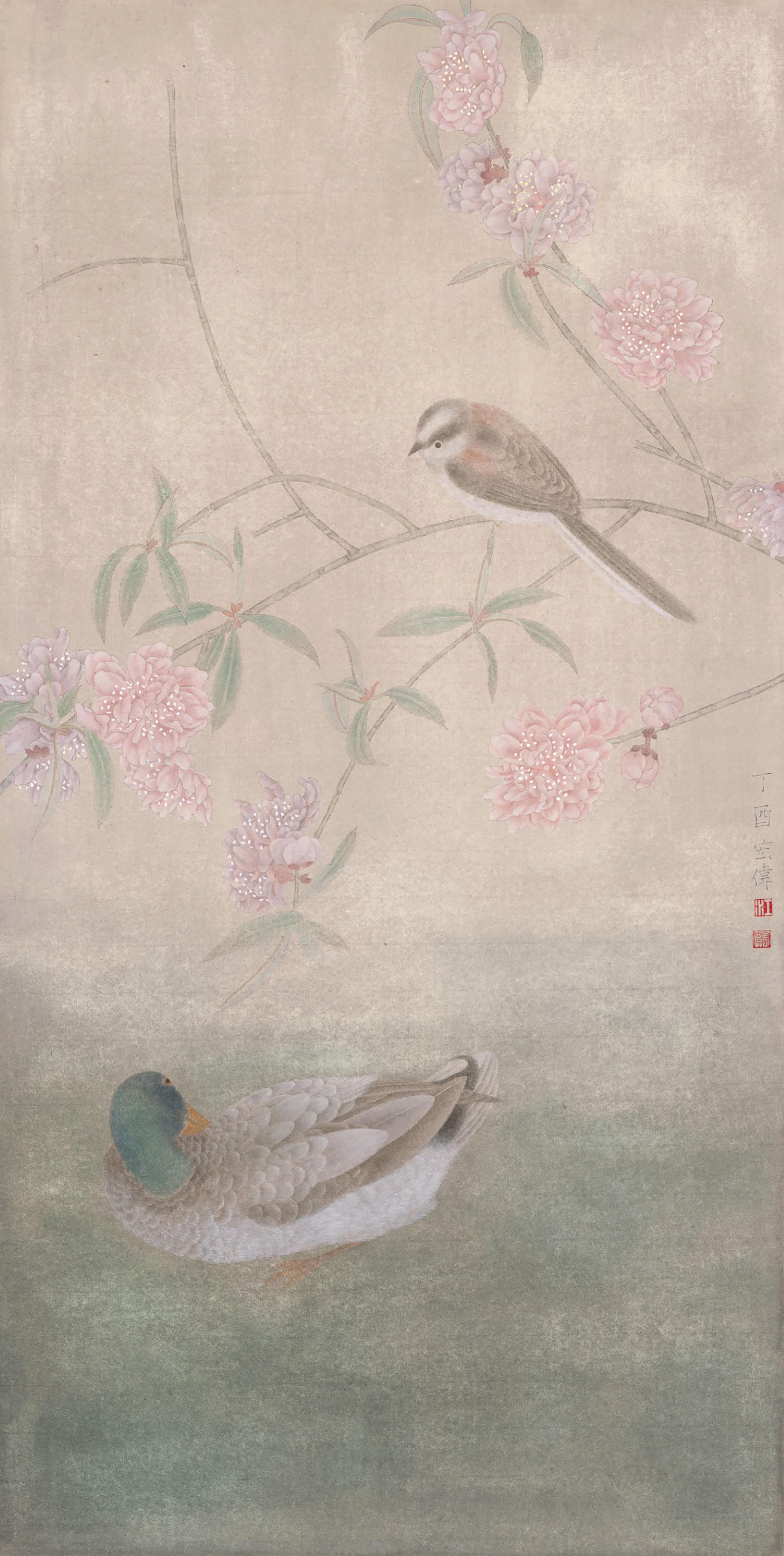 Jiang Hongwei - Peach Blossoms, Bird And Duck