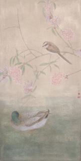 Jiang Hongwei - Peach Blossoms, Bird And Duck
