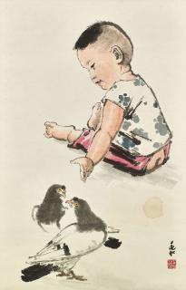 Jiang Zhaohe - Child and Doves