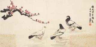 Jiang Zhaohe - Pigeons And Red Plum Blossoms