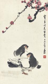 Jiang Zhaohe - Pigeons By The Plum Blossoms