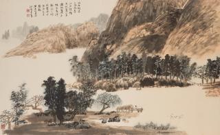 Jiang Zhaoshen - River Landscape with Fisherman, 1983