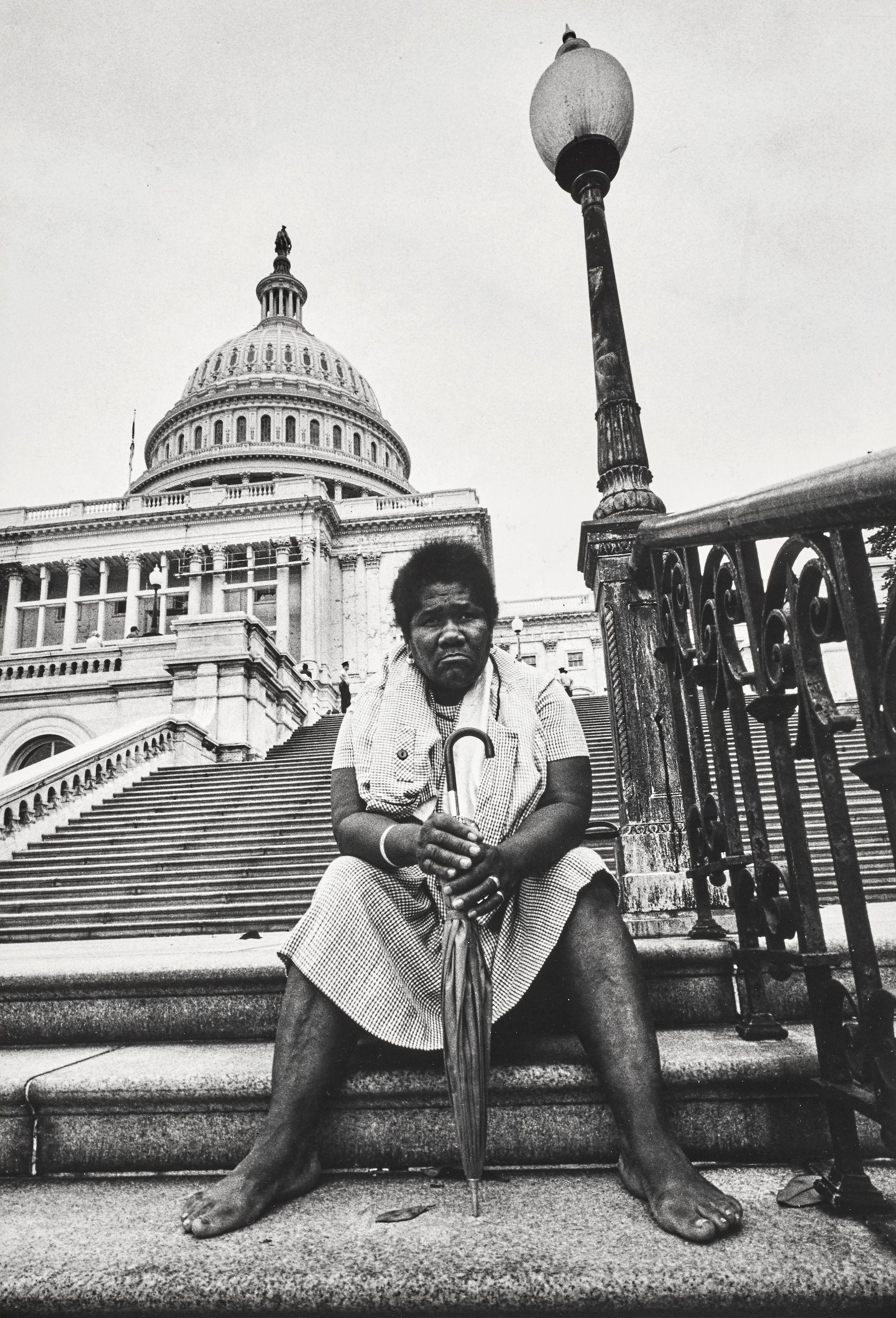 Jill Freedman - Untitled (Woman seated on Capitol Building\'s steps), Resurrection City, Poor People\'s Campaign, Washington, DC