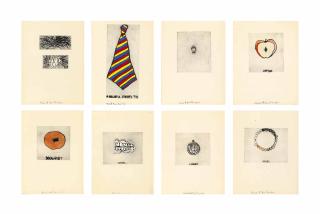 Jim Dine - Ring; Beads; Teeth; Tie; Doughtnut; Zipper; Hair; Tweed; Locket, and Apple