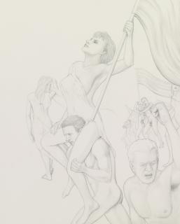 Jim Shaw - I Was Drawing A Friend Of Mine As The Standard Bearer In A Pseudo Revolutionary Parade Of Mostly Nude Hunks & Babes