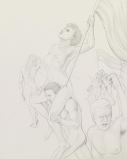 Jim Shaw - I Was Drawing A Friend Of Mine As The Standard Bearer In A Pseudo Revolutionary Parade Of Mostly Nude Hunks & Babes