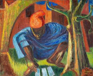Jimoh Akolo - Seated man in red cap