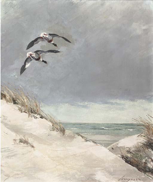 Jo Schrijnder - Ducks flying over dunes