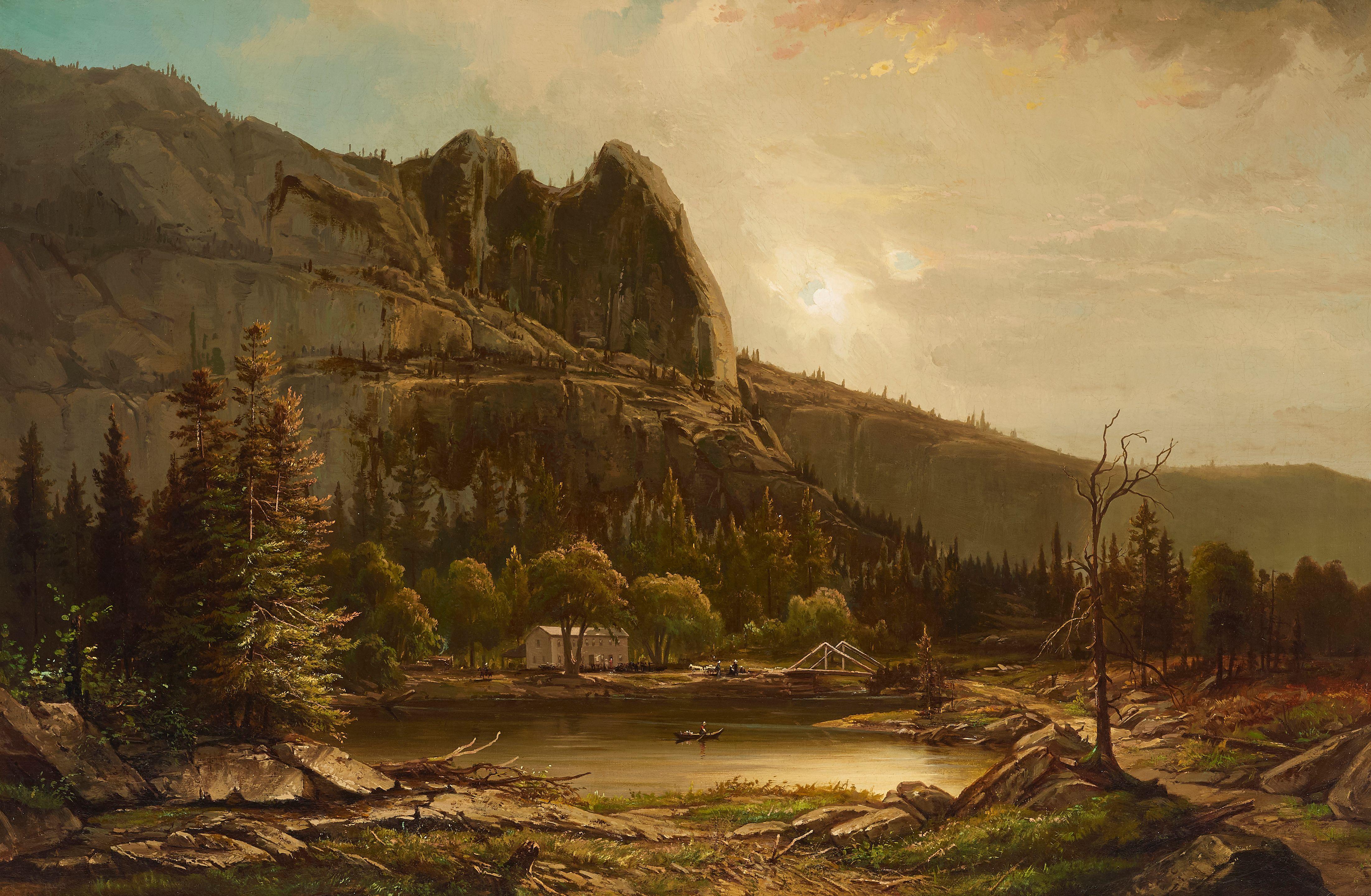 Joachim Ferdinand Richardt - Sentinel Rock with Hutchings Hotel, Yosemite Valley