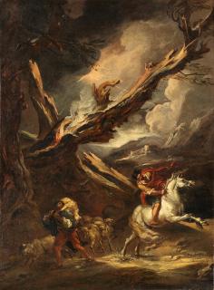 Joachim Franz Beich - A figure on horseback with a drover in a stormy landscape