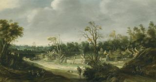 Joachim Govertsz. Camphuysen - A Landscape With Travellers Near A Hamlet