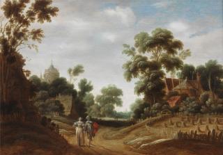 Joachim Govertsz. Camphuysen - Two elegant figures strolling down a country lane