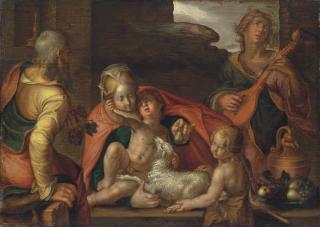 Joachim Wtewael - The Holy Family With The Infant Saint John The Baptist And An Angel