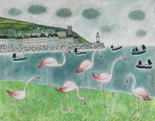 Joan Gillchrest - Pink Flamingos and Lighthouse