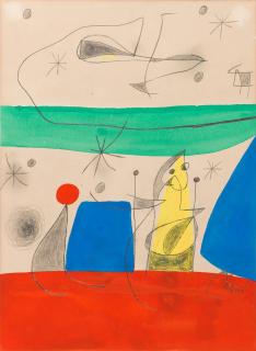 Joan Miró - Femme et oiseau dans un paysage nocturne