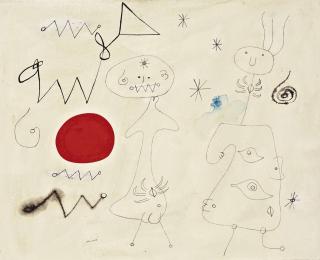 Joan Miró - Femmes et oiseau devant le soleil