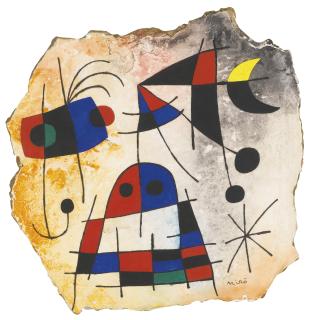 Joan Miró - Jeunes Filles Couvrant D’Une Robe Aux Rectangles Sombres Leur Nudité Transparente À L’Aube