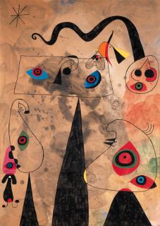 Joan Miró - Le serpent à coquelicots trâinant sur un champ de violettes peuplé par des lézards en deuil