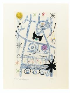 Joan Miró - Les Forestiers (Bleu)Joan Miró ; Les Forestiers Bleus ; Aquatint ; Signed ; Dedicated ; 1958 ; Rives Wove Paper