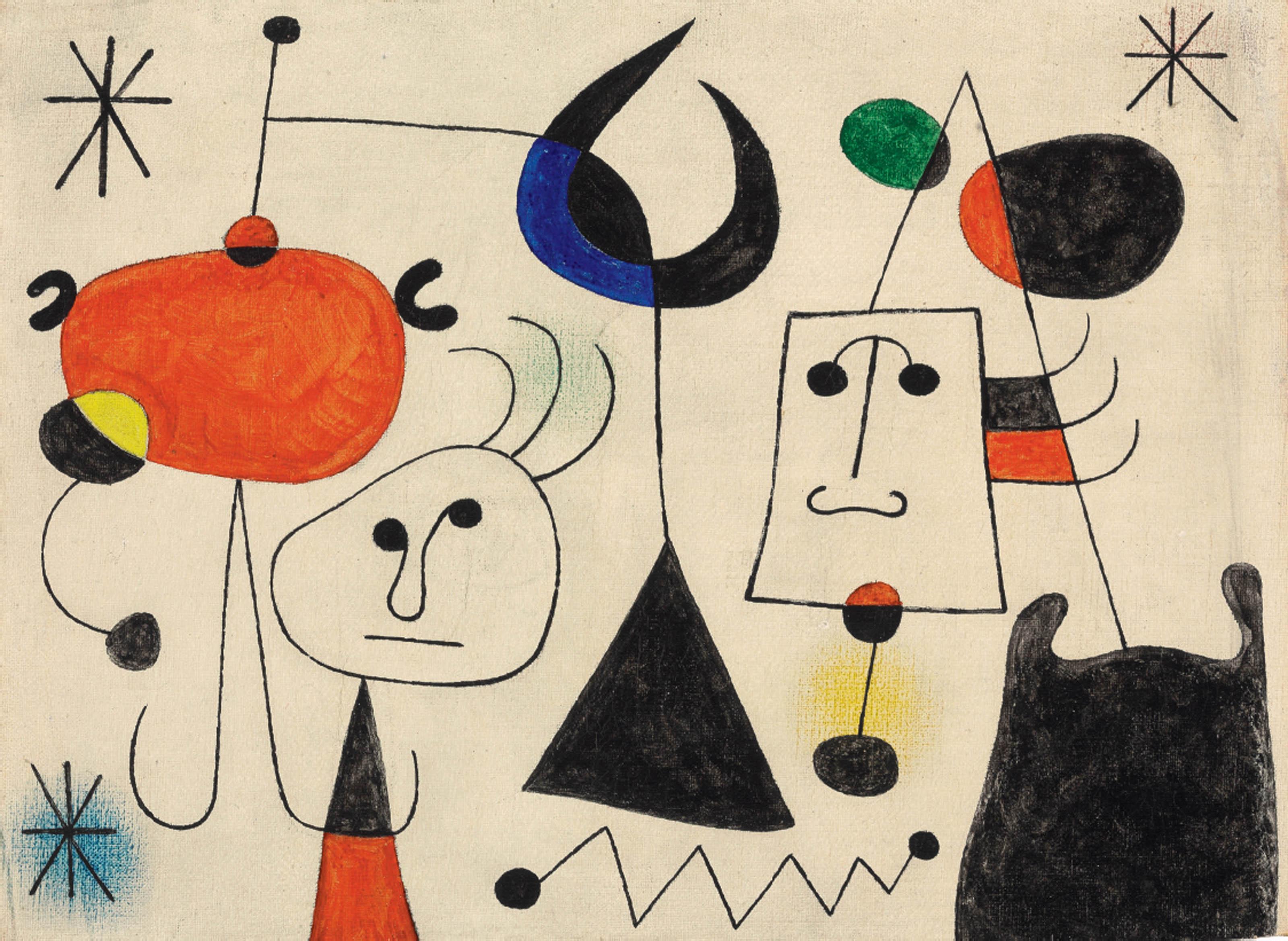 Joan Miro - Personnages et oiseau dans la nuit