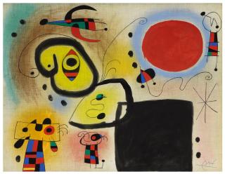 Joan Miró - Personnages Et Oiseau Devant Le Soleil