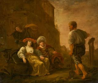 Joan van Noordt - Der Levit und sein Kebsweib in Gibea (Richter 19, 16-20).