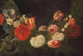 Joannes Fijt - A garland of tulips, roses, violets and other flowers