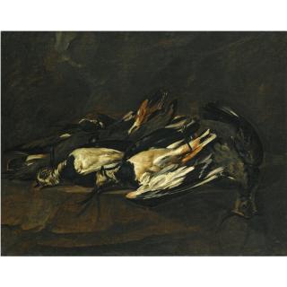 Joannes Hermans - A Still Life Of Pavoncelle Reali Resting On A Stone Ledge