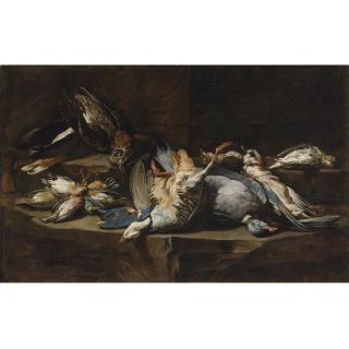 Joannes Hermans - Still Life Of Game Birds Resting On A Rock Ledge