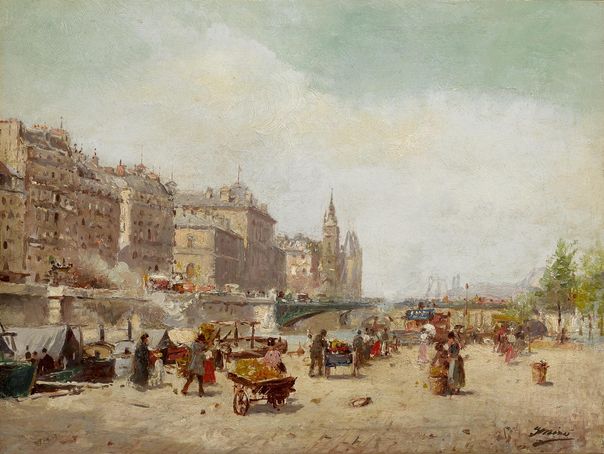 Joaquín Miró - Spanish market Day On The Seine, La Conciergerie In The Distance