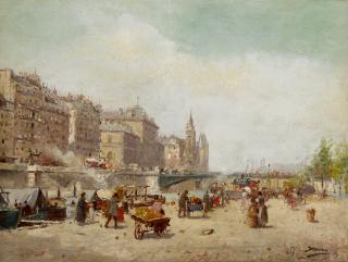 Joaquín Miró - Spanish market Day On The Seine, La Conciergerie In The Distance