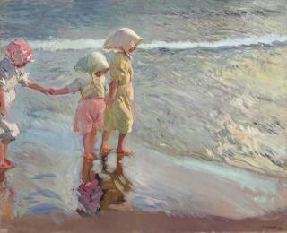Joaquín Sorolla Y Bastida - Las tres hermanas en la playa