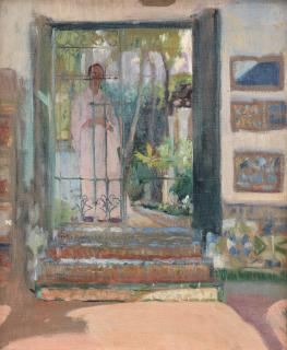 Joaquin Sorolla y Bastida - Patio de la Casa Sorolla, Elena Sorolla en el jardín