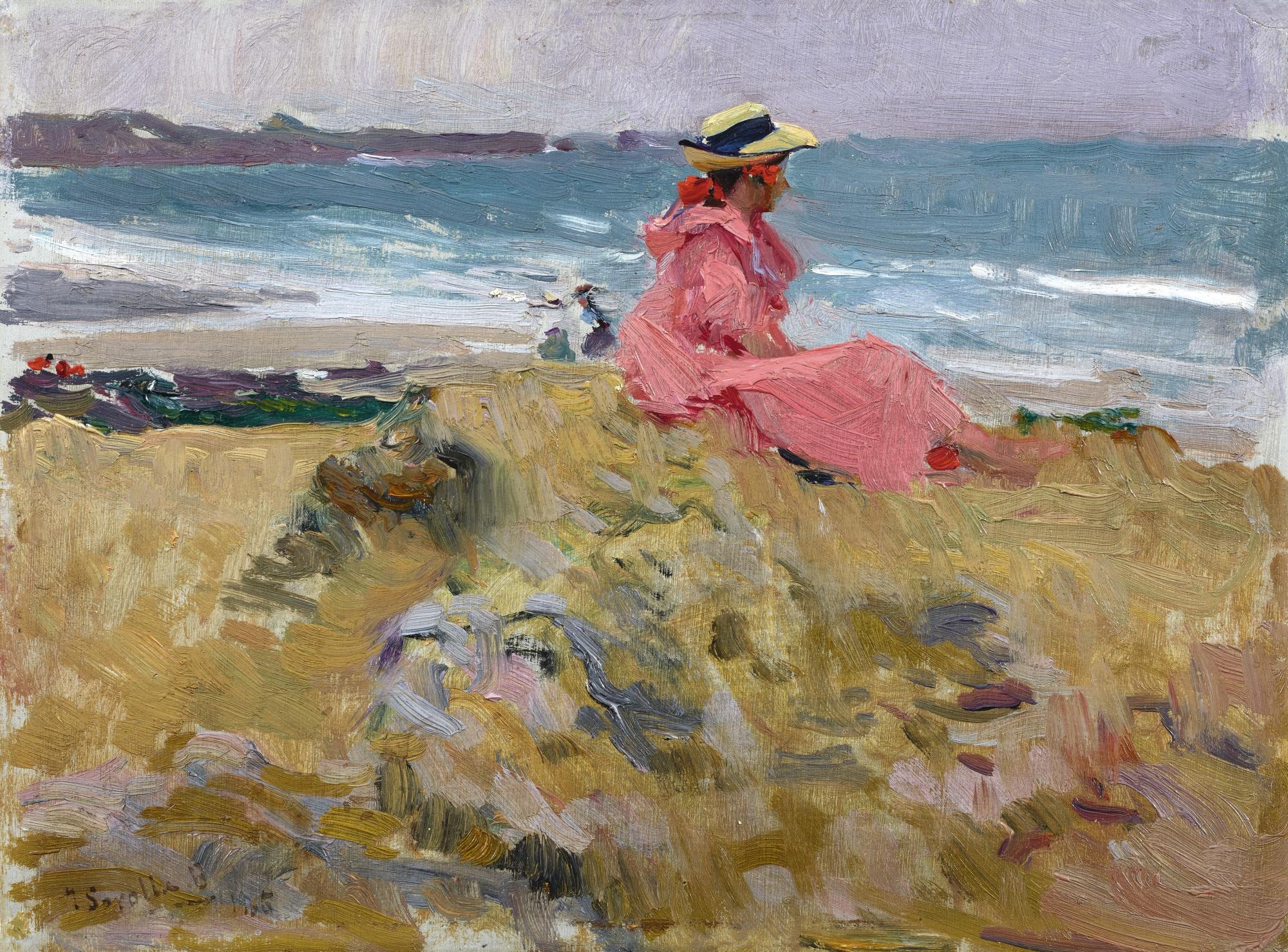 Joaquín Sorolla - Spanish Elena En La Playa, Biarritz