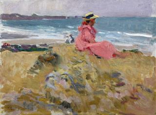 Joaquín Sorolla - Spanish Elena En La Playa, Biarritz