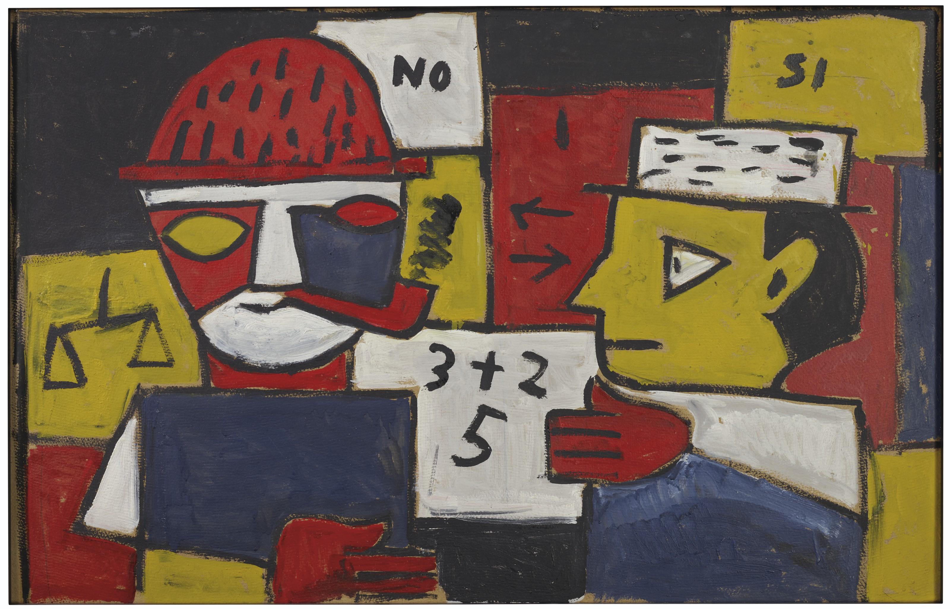 Joaquín Torres-García - Constructivo A Cinco Tonos Con Dos Figuras Discutiendo