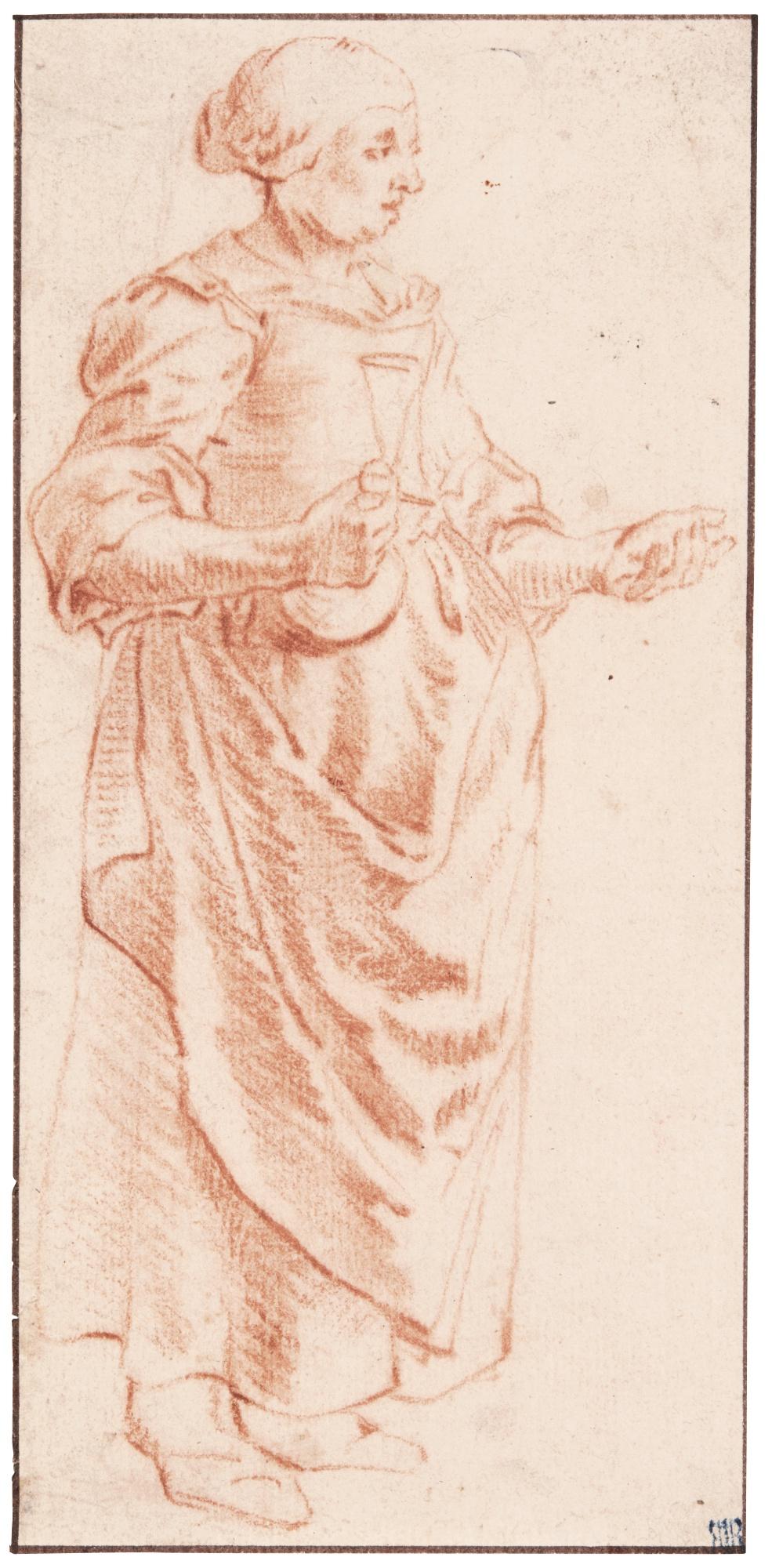 Job Adriaensz. Berckheyde - A Study Of A Woman Holding A Glass In Her Right Hand, Her Left Hand Outstretched