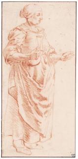 Job Adriaensz. Berckheyde - A Study Of A Woman Holding A Glass In Her Right Hand, Her Left Hand Outstretched