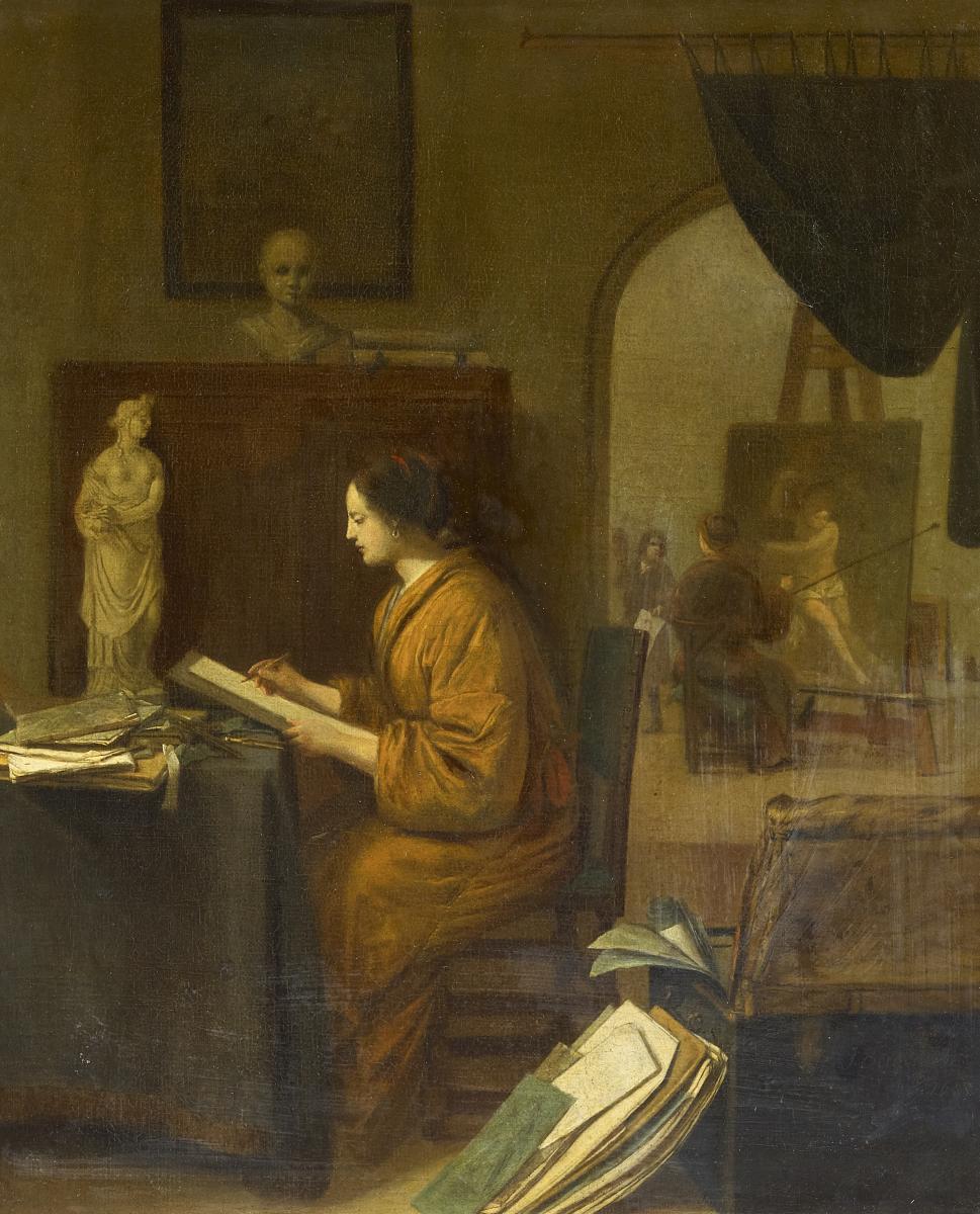 Job Andriesz Berckheyde - Im Maleratelier. Künstlerin beim Zeichnungsstudium
