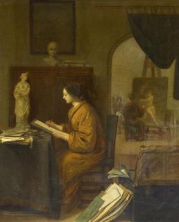 Job Andriesz Berckheyde - Im Maleratelier. Künstlerin beim Zeichnungsstudium