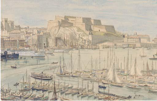 Job Nixon, R.W.S. - Steam Yachts And Other Shipping In A Continental Harbour