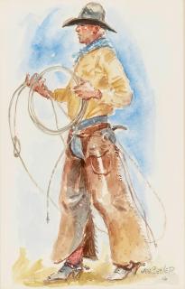 Joe Beeler - Monday Morning sight 8 3/4 x 5 3/4 in. framed 17 x 14 in.