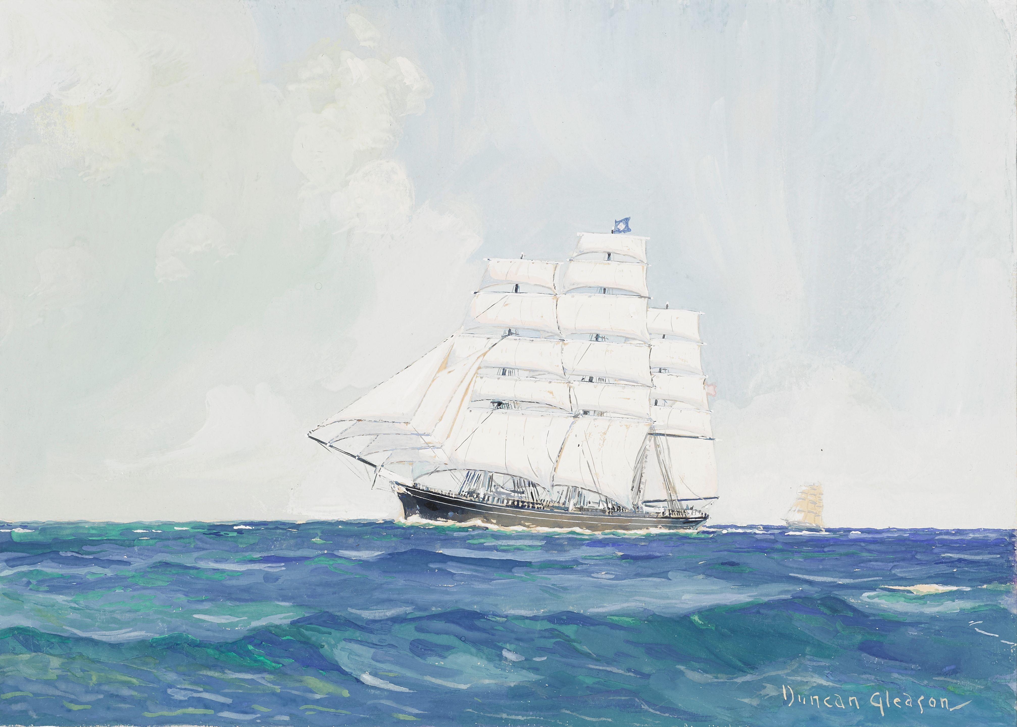 Joe Duncan Gleason - A sailing ship on moderate seas