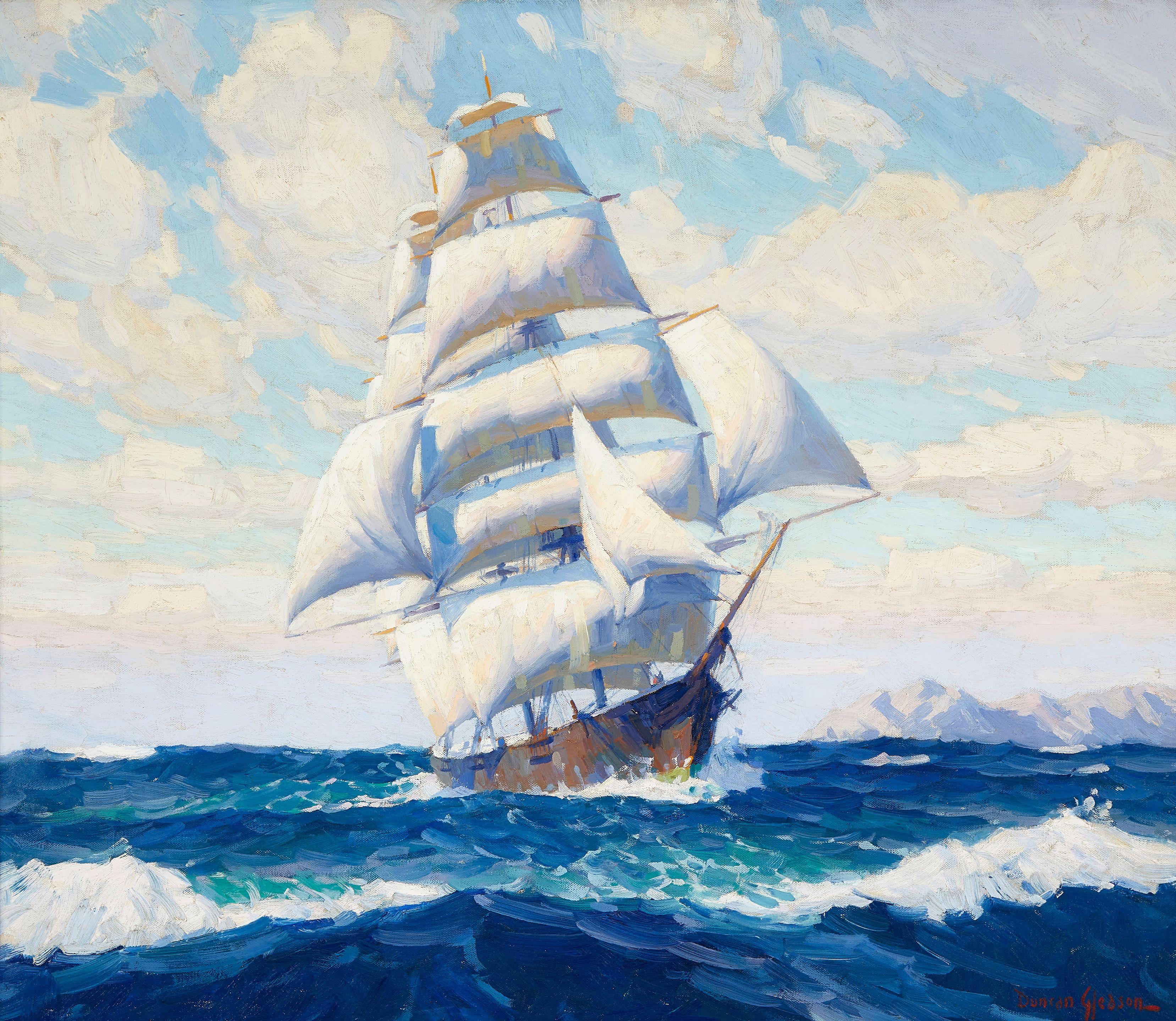 Joe Duncan Gleason - Three-Master Under Full Canvas Off a California Headland