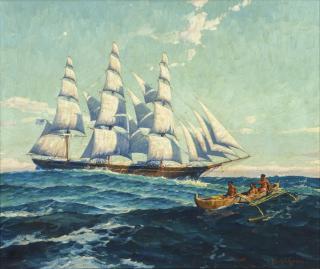 Joe Duncan Gleason - Tropical Waters – An Arbuckle sugar ship nearing the Hawaiian Islands