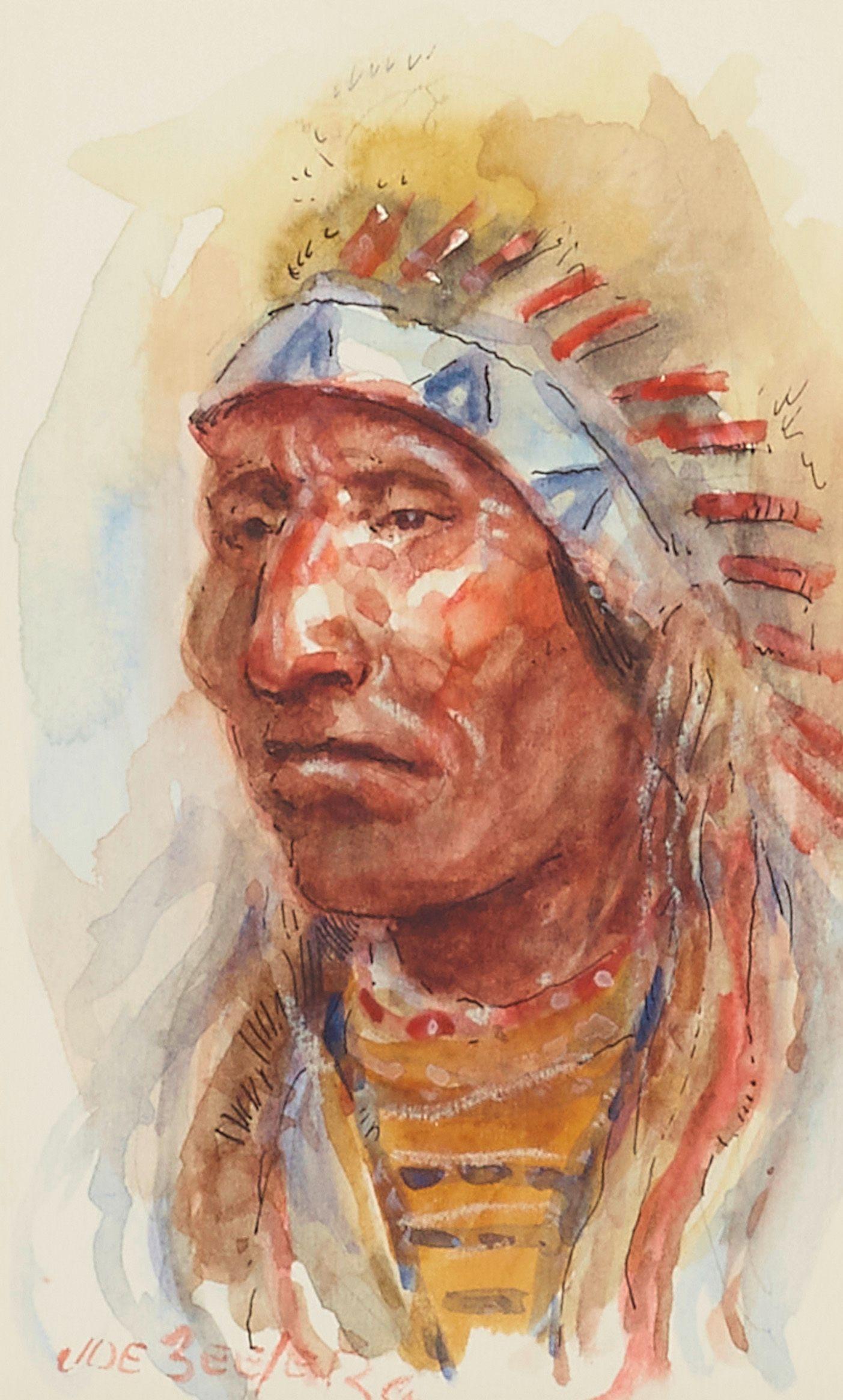 Joe Neil Beeler - Osage Warrior, Cheyenne Scout, Mountain Chief and White Mountain Apache (a group of four) each 7 x 5 in. each framed 18 x 16 in.